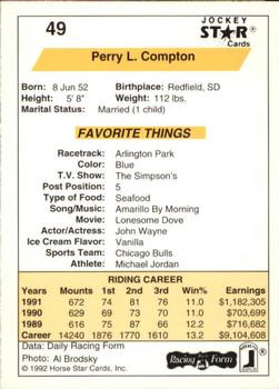 1992 Jockey Star #49 Perry L. Compton Back